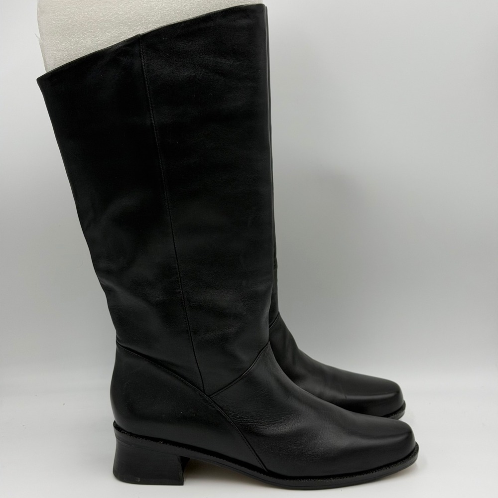 Markon Shelsea Black Leather Knee High Riding Boots Womens Size 6 M Block Heel